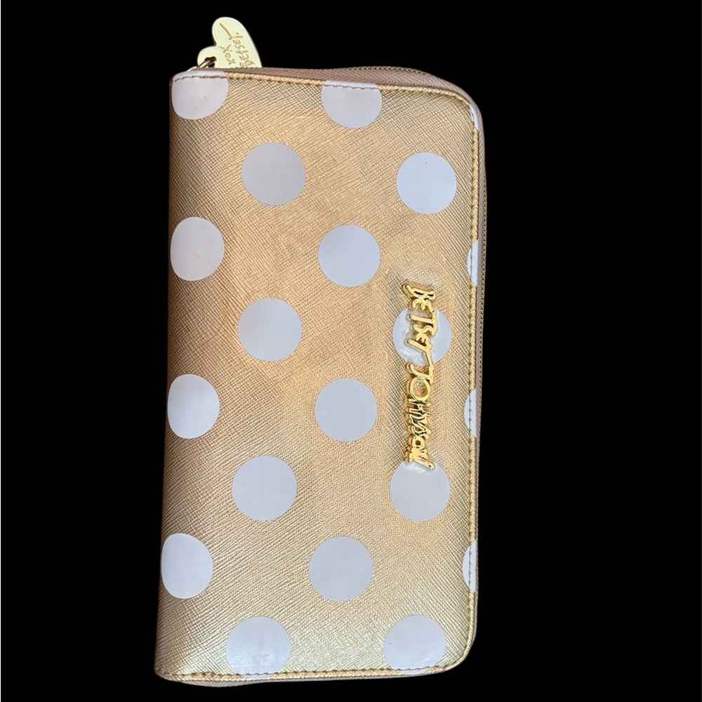 Betsey Johnson Gold and White Polka Dot Wallet